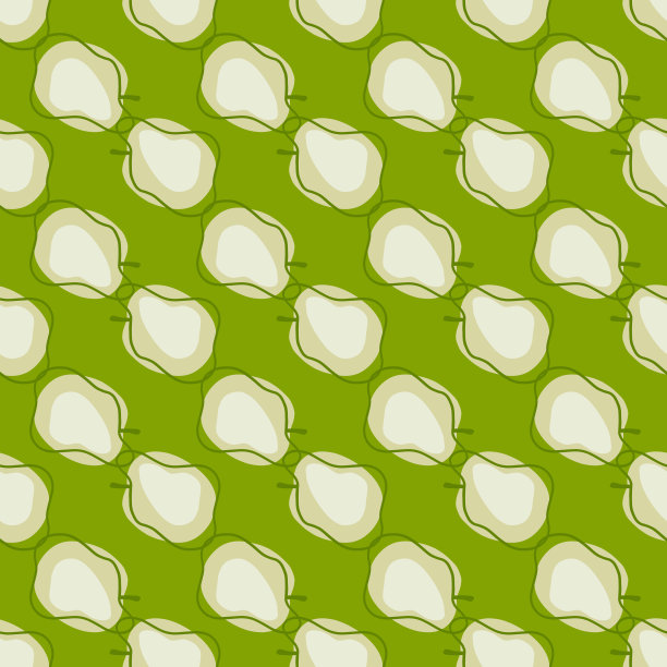 抽象水果无缝图案与轮廓灰色苹果形状。绿色明亮的背景。新鲜的打印。图片下载