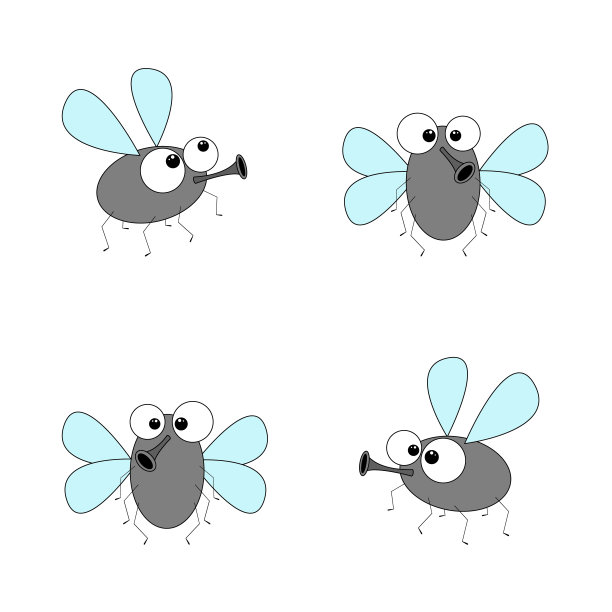 苍蝇的收藏。昆虫飞，矢量搞笑卡通插图。飞行滑稽的飞行卡通。图片下载