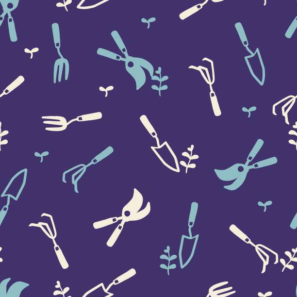 园艺爱好与休闲时间矢量图形无缝模式图片下载