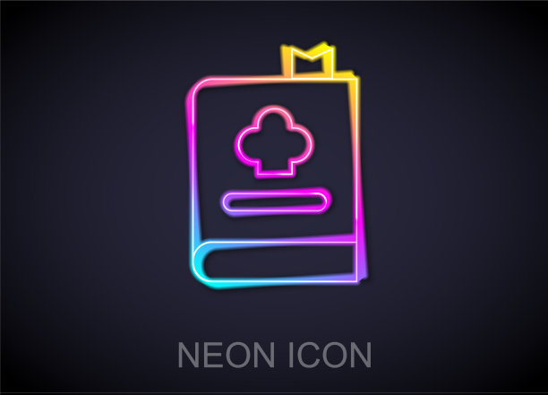 发光的霓虹灯线食谱图标孤立在黑色图片下载