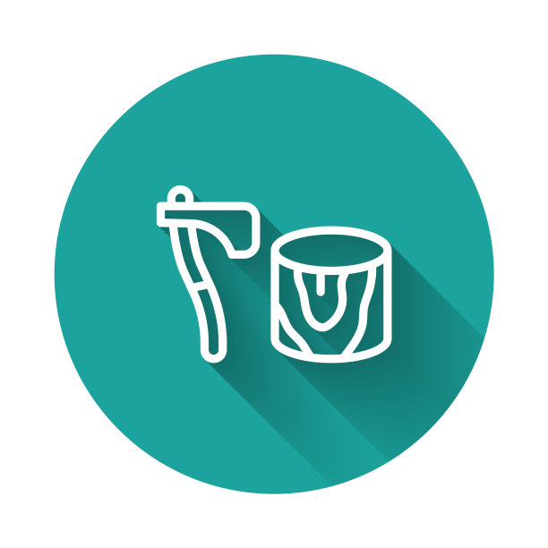 白线木斧在树桩图标孤立用图片下载