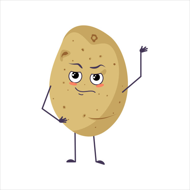 可爱的土豆角色与情绪，脸，胳膊和腿。滑稽的或骄傲的，霸道的英雄，蔬菜的眼睛图片下载
