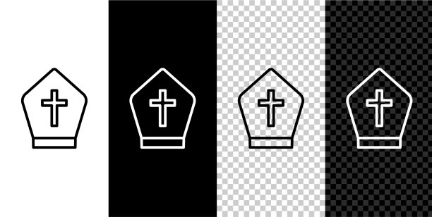 设置线教皇帽子图标隔离在黑色和白色图片下载