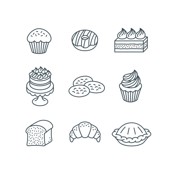 不同的甜糕点物品简单的线性图标图片下载