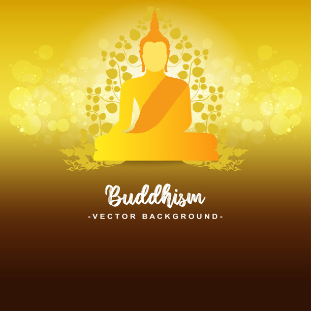 卫塞节旗帜与剪影佛像和装饰矢量背景图片下载