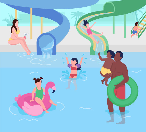 水上公园为孩子平坦的颜色矢量插图图片下载