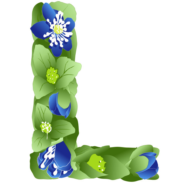 英文字母L的矢量图像，以苔类的花和叶的形式构成图片下载