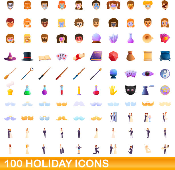 100节日图标设置卡通风格图片下载