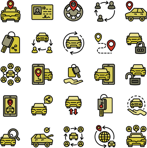 汽车共享图标设置轮廓风格图片下载