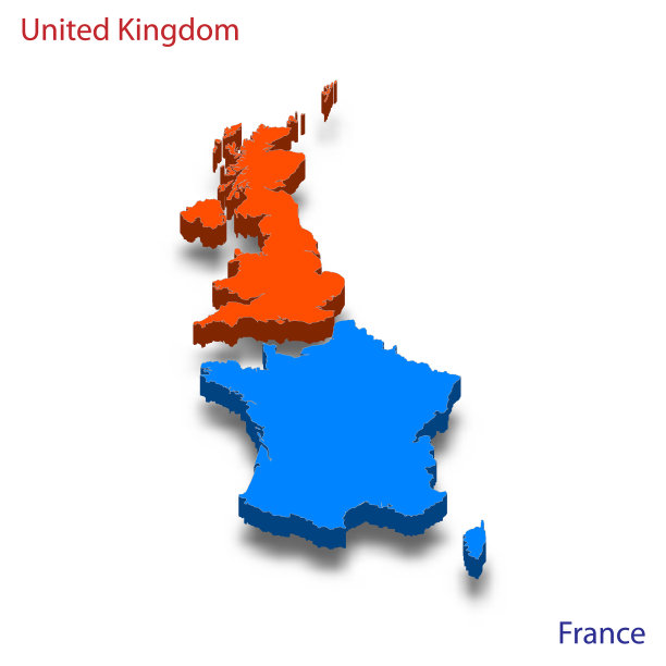 三维等距地图英国和法国图片下载