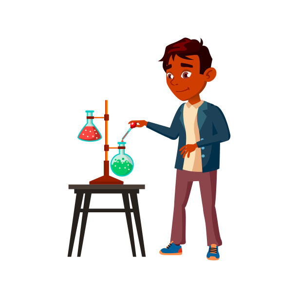 男学生制作实验室实验卡通向量图片下载
