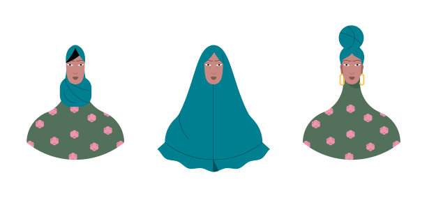 一组穆斯林妇女戴着头巾。类型的面纱。图片下载