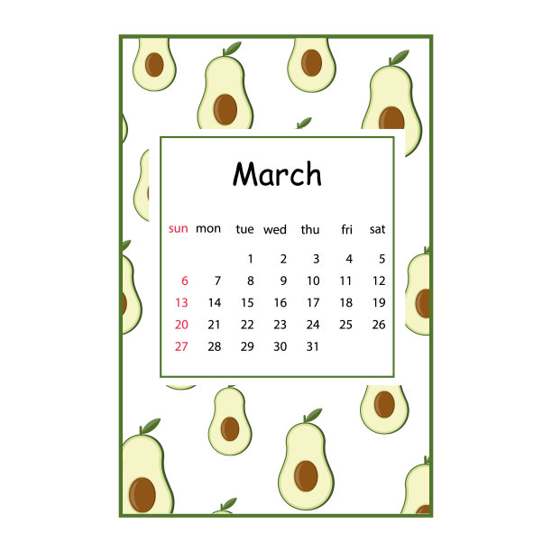 水果日历为2022年与水果图案为3月，颜色矢量夏季插图图片下载
