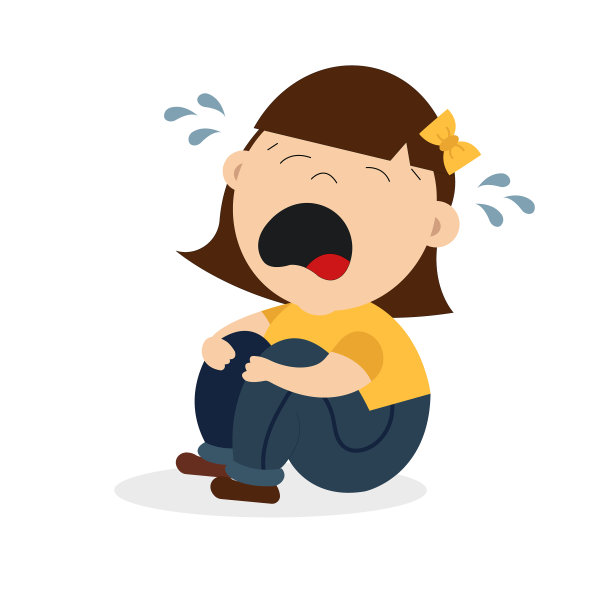 小女孩坐着哭。图片下载