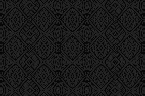几何三维体积凸黑色背景。民族浮雕别具一格的点缀。非洲，墨西哥，印度风格。图片下载
