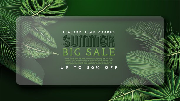 夏季销售横幅与热带树叶背景。矢量图图片下载