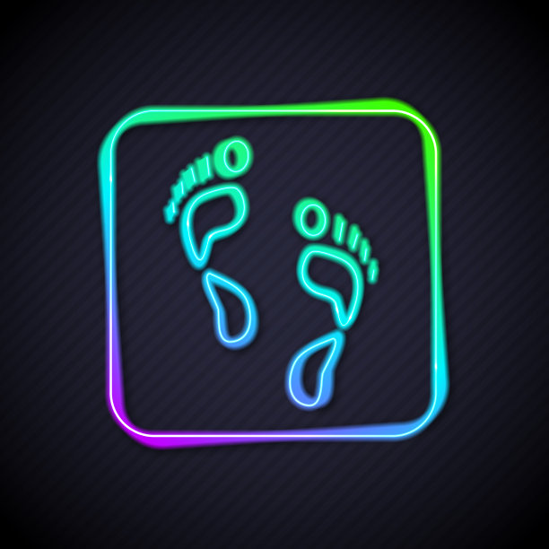 发光的霓虹线人类足迹图标孤立上图片下载