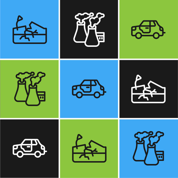 设线地震车和烟雾从工厂图片下载