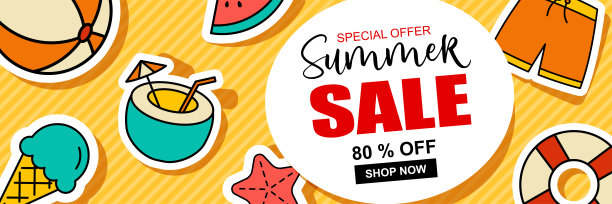 夏季销售旗帜封面模板背景。夏季折扣特别优惠可爱的设计。图片下载