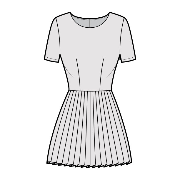 穿短袖打褶的技术时尚插图，合身的身体，超短裙。平服装方面图片下载