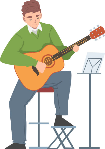一个男人坐在高椅子上弹原声吉他图片下载