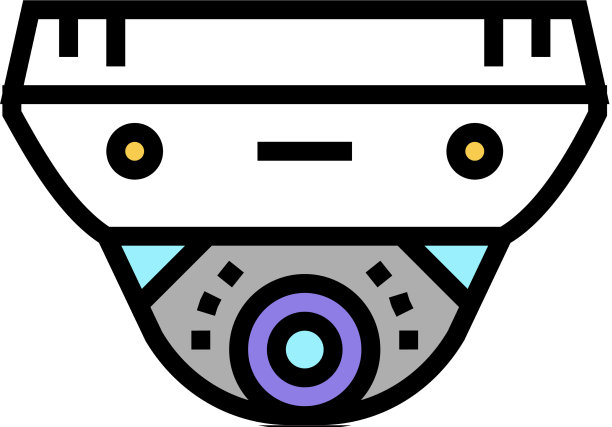 闭路电视摄像头与面部识别彩色图标图片下载