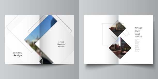矢量布局的两个A4格式封面模型设计模板与几何简单的形状，线条和照片的地方双折小册子，传单，杂志，封面设计，书，小册子封面。图片下载
