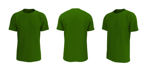 男人的短袖t恤模型在前面，侧面和背面的观点图片下载