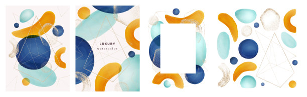 几何抽象形状和金色闪光刷的封面和框架。海报收集，集现代设计页，组成圆形和三角形。纹理向量现实动画图片下载