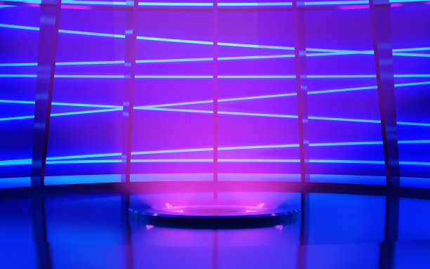 抽象的未来空旷的舞台背景用蓝色霓虹灯装饰，3d渲染图片图片下载