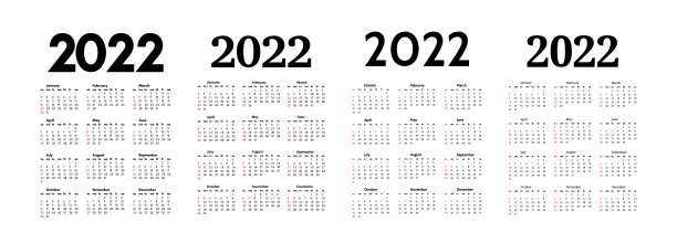 2022年的日历孤立在白色的背景上图片下载