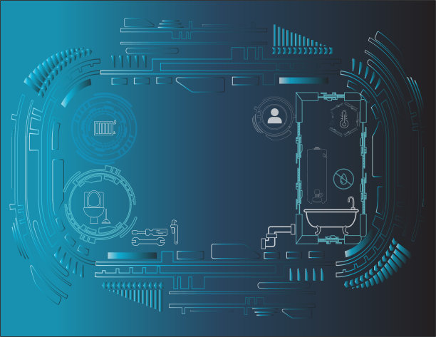水管工未来的背景与工具和设备在一个蓝色的背景。图片下载