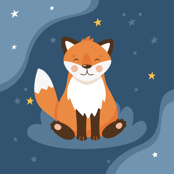 可爱的红狐在云上。可爱的婴儿动物。矢量平面插图儿童。图片下载