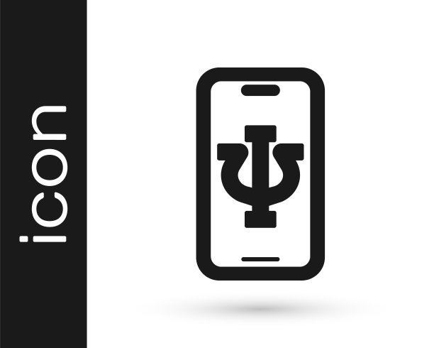 黑色在线心理咨询远程图标，背景为白色。心理治疗、心理帮助、精神科医生在线咨询。矢量图图片下载