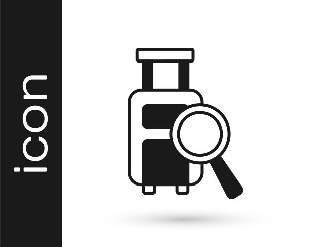 黑色航空公司服务寻找丢失行李图标孤立在白色背景上。搜索的行李。向量图片下载