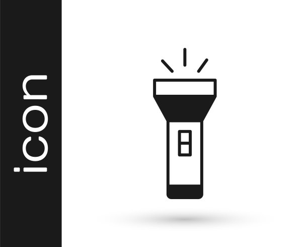 黑色手电筒图标孤立的白色背景。向量图片下载