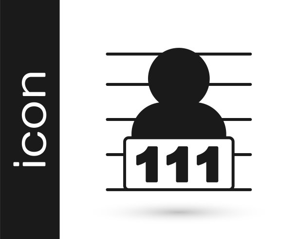 黑色犯罪嫌疑人图标孤立在白色背景上。罪犯在监狱里，疑近板。向量图片下载