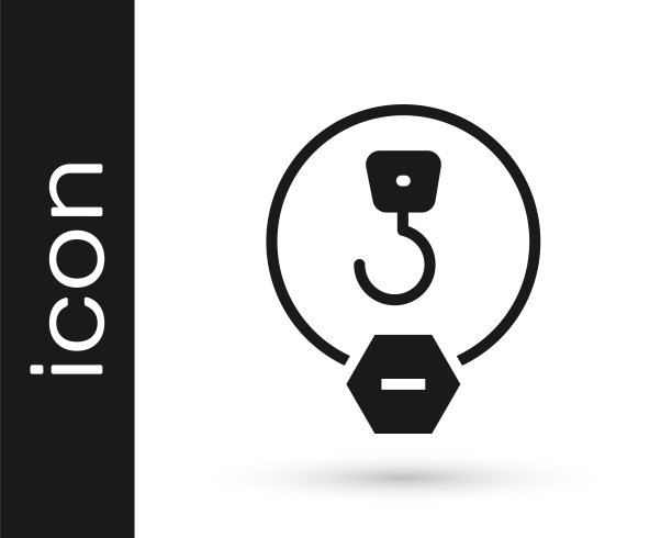 黑色工业挂钩图标孤立在白色背景上。起重机吊钩图标。向量图片下载