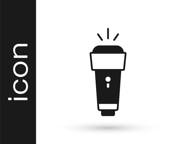 黑色手电筒图标孤立的白色背景。向量图片下载