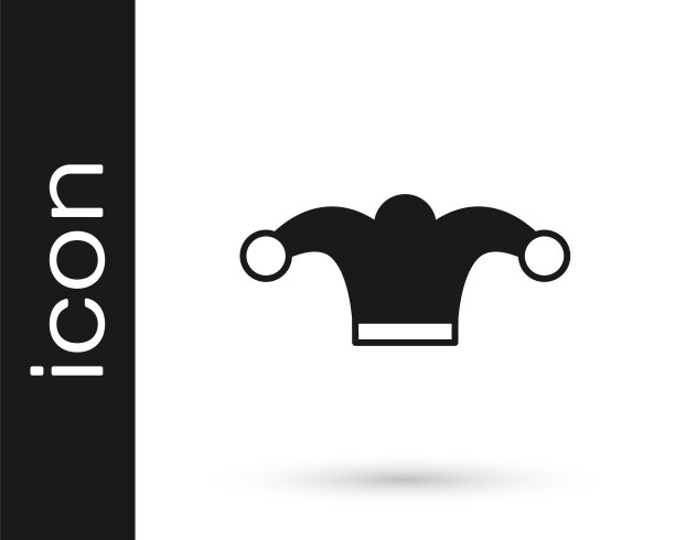 黑色小丑帽与铃铛孤立的白色背景。小丑图标。游乐园的滑稽手势。向量图片下载