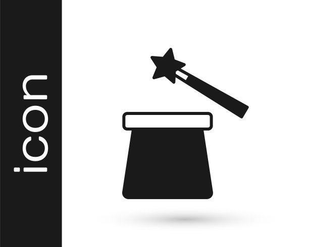 黑色魔术帽和魔杖图标隔离在白色背景。魔术。神秘的娱乐概念。向量图片下载