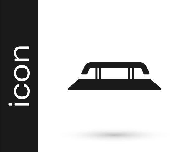 黑色滑板楼梯与铁路图标隔离在白色背景。向量图片下载