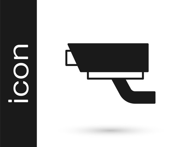 黑色安全摄像头图标孤立在白色背景上。向量图片下载