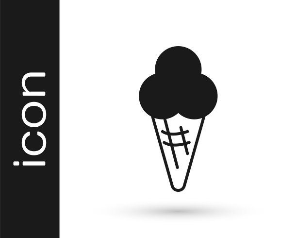 黑色的华夫蛋筒冰淇淋图标孤立在白色背景。甜蜜的象征。向量图片下载
