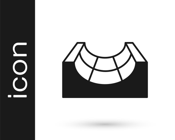 黑色滑板公园图标孤立在白色的背景。一组斜坡，滚轴，楼梯为滑板公园。极限运动。向量图片下载