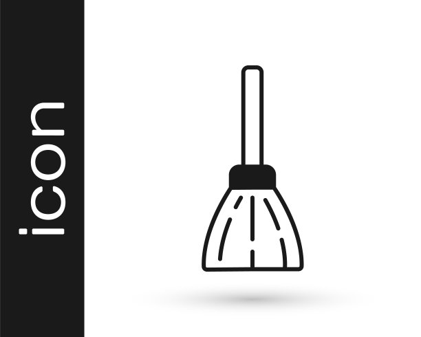 黑色处理扫帚图标孤立在白色背景。清洁服务理念。向量图片下载