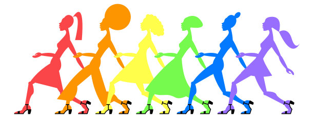 彩虹剪影的女超模走在t台上图片下载