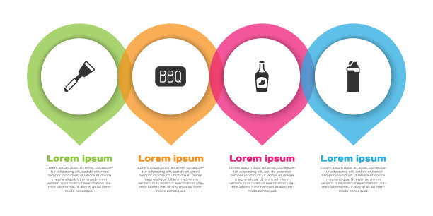 设置铲，烧烤，番茄酱瓶和打火机。业务信息模板。向量图片下载