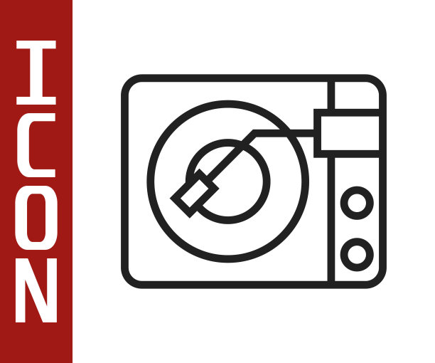 黑线乙烯基播放器与乙烯基磁盘图标隔离在白色背景。向量图片下载