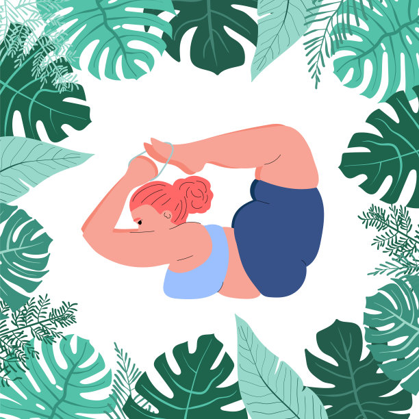 胖女人练习瑜伽。体育和健身。女孩实践练习。瑜伽姿势。股票矢量插图孤立在白色。图片下载